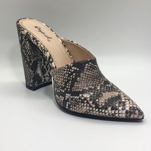 Qupid Snake Print Mules